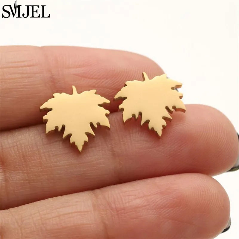 Boucles d'oreilles en acier inoxydable doré pour femmes, minimalistes, motif feuille, papillon, abeille, bijoux tendance motif crâne et chat, cœur, musique, clous d'oreilles - VALDIS™