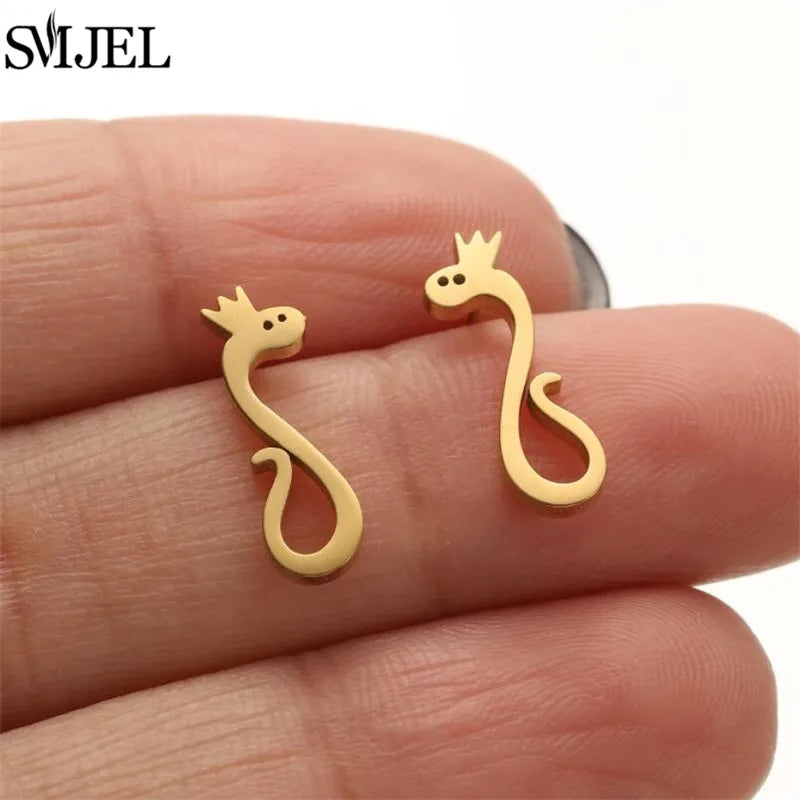 Boucles d'oreilles en acier inoxydable doré pour femmes, minimalistes, motif feuille, papillon, abeille, bijoux tendance motif crâne et chat, cœur, musique, clous d'oreilles - VALDIS™