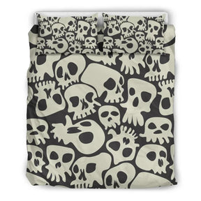 Parure de lit 3 pièces motif tête de mort argentée - Housse de couette motif tête de mort - Parure de lit motif tête de mort