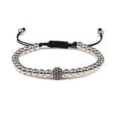Bracelet à breloques en cuivre avec tête de mort et perles, fait à la main, pavé de zircones cubiques, squelette, cristal, réglable, style punk, bijoux pour femmes et hommes