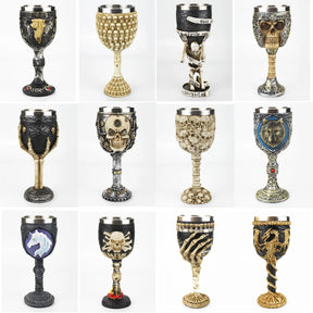 Gobelet gothique 3D Viking en acier inoxydable et résine, tête de mort, verre à vin, griffe de dragon, squelette, colonne vertébrale, verre à whisky pour Halloween