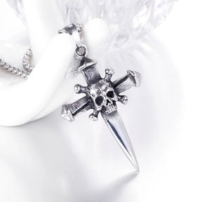 Collier avec pendentif tête de mort et croix en métal pour homme, accessoire de fête, style rétro
