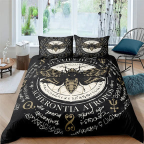 Parure de lit motif papillon de nuit noir, housse de couette gothique, motif tête de mort, motif papillon, 2/3 pièces, motif lune et étoiles, textile de maison de luxe