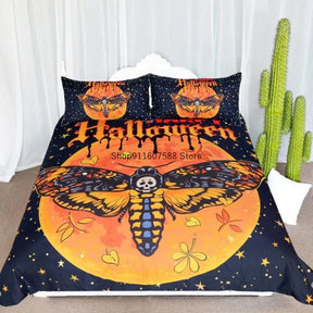 Parure de lit motif papillon de nuit noir, housse de couette gothique, motif tête de mort, motif papillon, 2/3 pièces, textile de maison de luxe, motif lune et étoiles