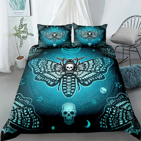 Parure de lit motif papillon de nuit noir, housse de couette gothique, motif tête de mort, motif papillon, 2/3 pièces, textile de maison de luxe, motif lune et étoiles