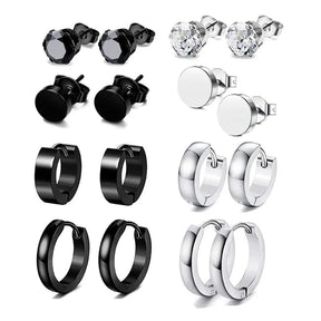 Ensemble de boucles d'oreilles à tige noires en acier inoxydable pour hommes, ensemble de boucles d'oreilles punk, bijoux pour hommes, boucles d'oreilles gothiques pour hommes, lot de clous d'oreilles