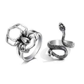 Bague vintage gothique en forme de tête de mort et d'ange pour femme, style hip-hop, couleur argent, papillon, cœur, tendance 2021