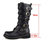 Bottes de moto d'hiver pour hommes, chaudes, tendance, mi-mollet, punk rock, chaussures pour hommes, en cuir noir, montantes, décontractées, bottes tendance pour hommes - VALDIS™