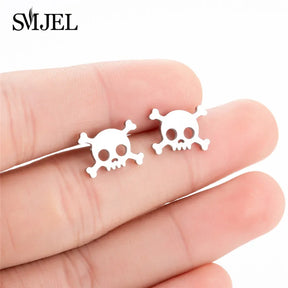 Boucles d'oreilles à tige en acier inoxydable pour femmes et filles, motif tête de mort, fantôme style minimaliste, musique, bijoux punk, cadeaux