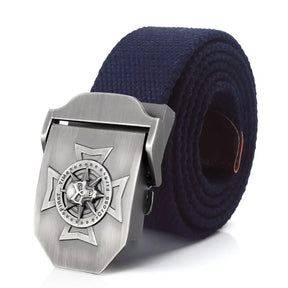 Ceinture militaire tête de mort et boucle en métal, en toile pour hommes et femmes, ceinture de luxe, ceinture tactique pour jeans, ceinture pour hommes