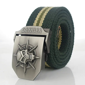 Ceinture militaire en toile pour hommes et femmes, ceinture de luxe avec boucle en métal et tête de mort, ceinture tactique de l'armée pour femmes, sangle de ceinture pour hommes