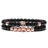 Bracelet à breloques en forme de crâne de yoga noir de 6 mm pour homme et femme, pierres naturelles, perles bouddhistes, bijoux