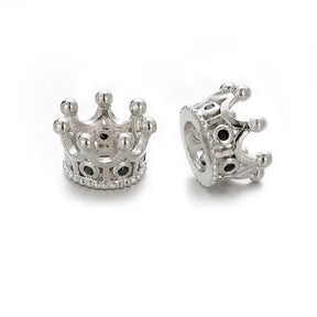 Lot de 3 breloques perles rondes en métal et cuivre, micro pavées de zircones cubiques, motif géométrique, couronne, léopard, casque, crâne, espace, pour la fabrication de bijoux et de bracelets
