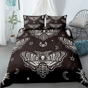 Parure de lit motif papillon de nuit noir, housse de couette gothique, motif tête de mort, motif papillon, 2/3 pièces, textile de maison de luxe, motif lune et étoiles