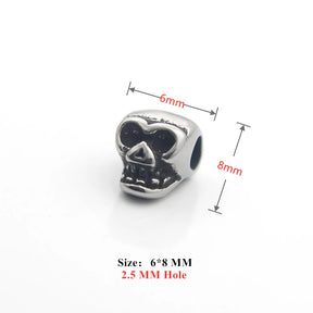 Perles tête de mort style punk en acier inoxydable 316L, trou de 2 à 5 mm, breloques pour hommes, bracelets à ficelle, fabrication de bijoux