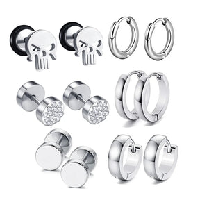 Ensemble de boucles d'oreilles à tige noires en acier inoxydable pour hommes, ensemble de boucles d'oreilles punk, bijoux pour hommes, boucles d'oreilles gothiques pour hommes, lot de clous d'oreilles