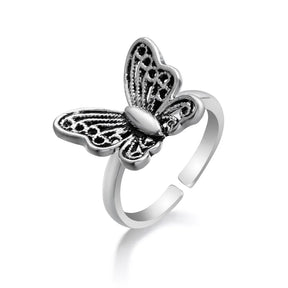 Bague vintage gothique en forme de tête de mort et d'ange pour femme, style hip-hop, couleur argent, papillon, cœur, tendance 2021