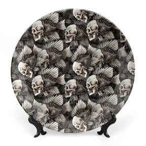 Assiette motif Crâne en céramique en grès, décoration traditionnelle d'Halloween avec imprimé de roses du sucre des morts, accessoire de décoration pour salle à manger - VALDIS™