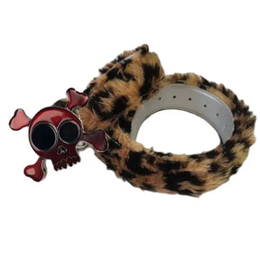 Ceinture style Y2K Harajuku rétro style western cowgirl cowboy fourrure léopard punk tête de mort femme homme strass ceinture cadeau