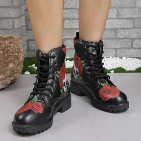 Bottes courtes imprimées pour femmes, automne/hiver, nouvelle mode, tête de mort imprimée, chaussures décontractées confortables, voyage de luxe, durables