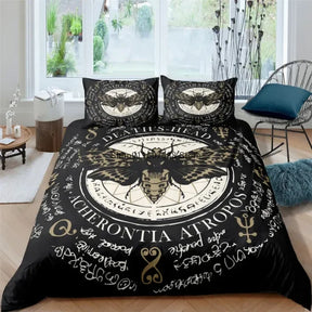 Parure de lit motif papillon de nuit noir, housse de couette gothique, motif tête de mort,  2/3 pièces, motif lune et étoiles, motif papillon, textile de maison de luxe