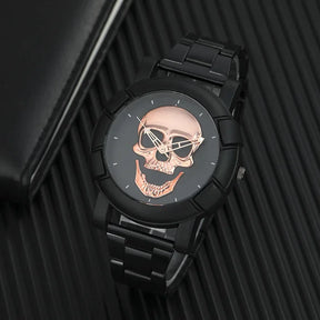 Montres à quartz de sport tendance pour hommes, marque de luxe, tête de mort 3D, acier inoxydable, style Steampunk Rock
