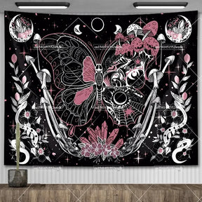 Tapisserie murale motif crâne mandala pour chambre à coucher, style gothique noir et blanc, motif squelette, toile de fond esthétique, décoration de chambre - VALDIS™