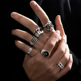 Ensemble de 7 bagues en acier inoxydable pour homme, style punk hip-hop, vintage, motif araignée, chauve-souris, crâne, serpent à deux têtes, bijoux gothiques