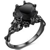 Bague gothique noire en forme de cœur avec cristal rouge et double tête de mort pour femme, bijou de fête ou de mariage