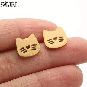 Boucles d'oreilles en acier inoxydable doré pour femmes, minimalistes, motif feuille, papillon, abeille, bijoux tendance motif crâne et chat, cœur, musique, clous d'oreilles - VALDIS™