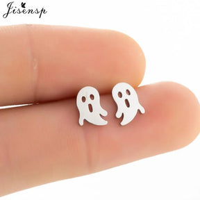 Boucles d'oreilles punk pirate crâne pour femme hip-hop noir fantôme squelette chauve-souris acier inoxydable boucles d'oreilles à tige fille Halloween oreille bijoux cadeau