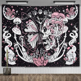 Tapisserie murale motif crâne mandala pour chambre à coucher, style gothique noir et blanc, motif squelette, toile de fond esthétique, décoration de chambre - VALDIS™