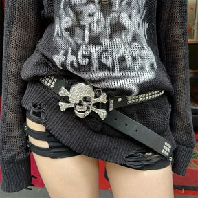 Ceinture large à rivets de 105 cm pour homme et femme, style punk rock, tête de mort, boucle, style gothique Y2K, accessoire de décoration pour jeans et pantalons