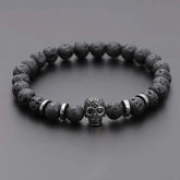 Bracelet en perles d'hématite avec tête de mort et œil noir pour homme, classique, fait à la main, en pierre de lave de 8 mm, bijou à offrir