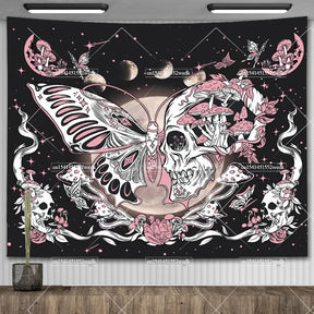 Tapisserie murale motif crâne mandala pour chambre à coucher, style gothique noir et blanc, motif squelette, toile de fond esthétique, décoration de chambre - VALDIS™