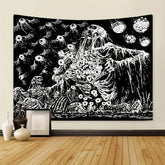 Tapisserie Mandala 1 pièce, motif crâne noir et blanc, motif papillon de nuit, motif carte de tarot, motif soleil, lune, constellation, motif horreur d'Halloween - VALDIS™