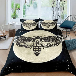 Parure de lit motif papillon de nuit noir, housse de couette gothique, motif tête de mort, motif papillon, 2/3 pièces, motif lune et étoiles, textile de maison de luxe
