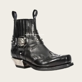 Bottes tète de mort Chelsea de cowboy western à décor de crâne, couleur noir et marron, bottes de moto pour hommes, bottes courtes rétro à bout carré, chaussures vintage - VALDIS™