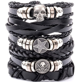 Bracelet tendance Viking pour homme, bracelet à main tissé, tête de mort, bijou ajustable en cuir, bracelet pour homme viking