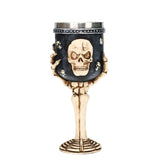 Gobelet en argent avec crâne, os, dragon, sang de dragon, insert en acier inoxydable, style rétro gothique, fantaisie, verre à vin Kelch, calice - VALDIS™