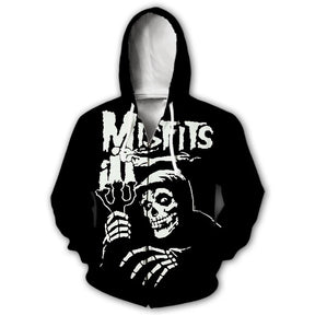 Sweat à capuche imprimé 3D Rock Band Misfits pour homme et femme, Pull style streetwear, surdimensionné, avec fermeture éclair - VALDIS™