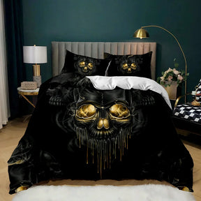Parure de lit 2/3 pièces en polyester avec housse de couette et motif tête de mort, texture abstraite, style grunge rouillé vieilli