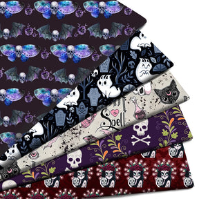 Tissu imprimé au mètre, Halloween en polyester pur coton, motif tête de mort, chat, pour patchwork, couture, matelassage, travaux d'aiguille