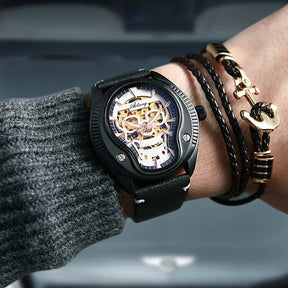 Montres lumineuses crâne entièrement automatiques pour hommes, montres mécaniques creuses à la mode, montres de luxe pour hommes