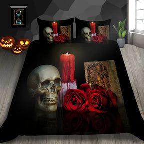 Parure de lit avec housse de couette et taies d'oreiller motif squelette pour enfants, décoration de chambre d'Halloween, adolescents et adultes
