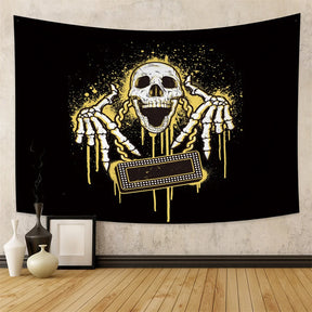 Tapisserie murale motif tête de mort mandala, noir et blanc, motif serpent, papillon, squelette trippant, décoration d'intérieur, phases de lune, - VALDIS™