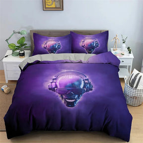 Housse de couette 3 pièces motif tête de mort rose pour la Saint-Valentin, parure de lit imprimée tête de mort en 3D, idéale pour les amoureux, idéale pour la literie, idéale pour la chambre d'un adulte