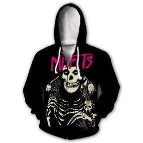 Sweat à capuche imprimé 3D Rock Band Misfits pour homme et femme, Pull style streetwear, surdimensionné, avec fermeture éclair - VALDIS™