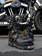 Bottines unisexes en cuir argenté, motif crâne, diable, Bottes tète de mort gothique, punk, métallisées, pour moto, grandes tailles 35-48, faites à la main - VALDIS™