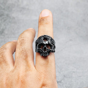 Bague homme tête de mort creuse en acier inoxydable 316L, effet vieilli, style hip-hop, idéal pour les fêtes, les motards ou les petits amis. Cadeau idéal.